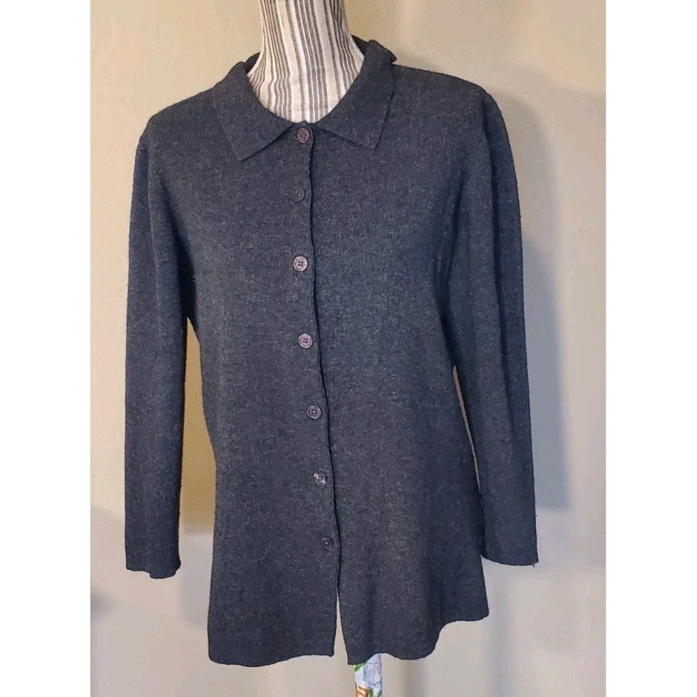 Old Navy Women's Button Down‎ Collared Lambwool sweater Charcoal Gray Sz M